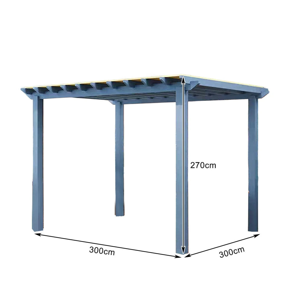 SOLARA Outdoor Pergola Canopy - Finnish Solid Wood Frame with Waterproof Curtain, 3m x 3m Garden & Patio Sunshade Pavilion - Blue