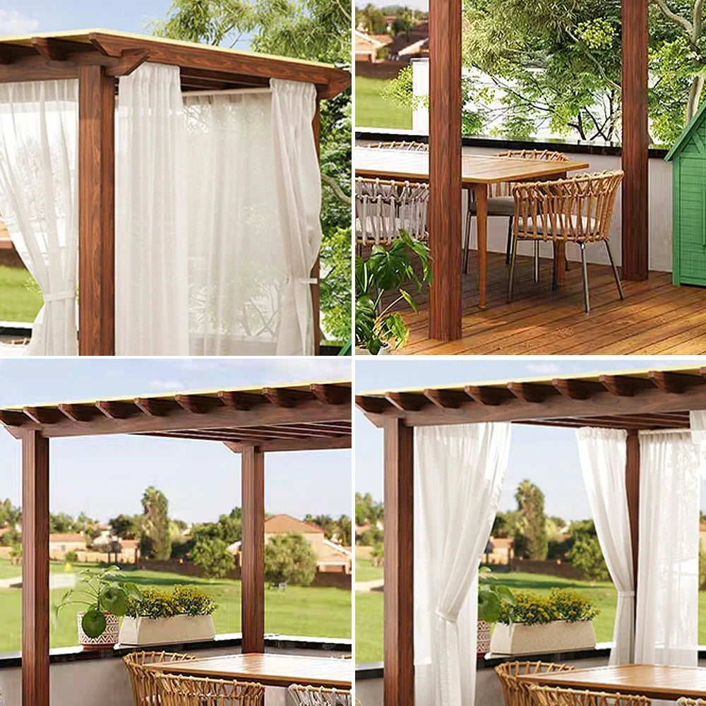 SOLARA Outdoor Pergola Canopy - Finnish Solid Wood Frame with Waterproof Curtain, 3m x 3m Garden & Patio Sunshade Pavilion - Brown