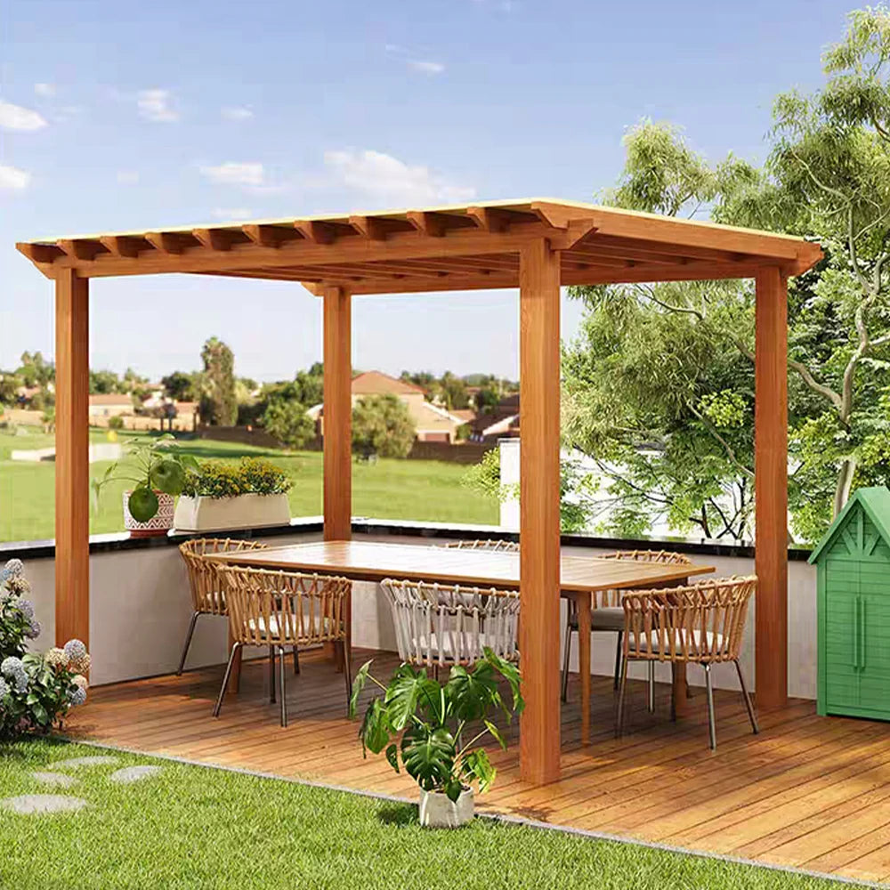SOLARA Outdoor Pergola Canopy - Finnish Solid Wood Frame with Waterproof Curtain, 3m x 3m Garden & Patio Sunshade Pavilion - Yellow
