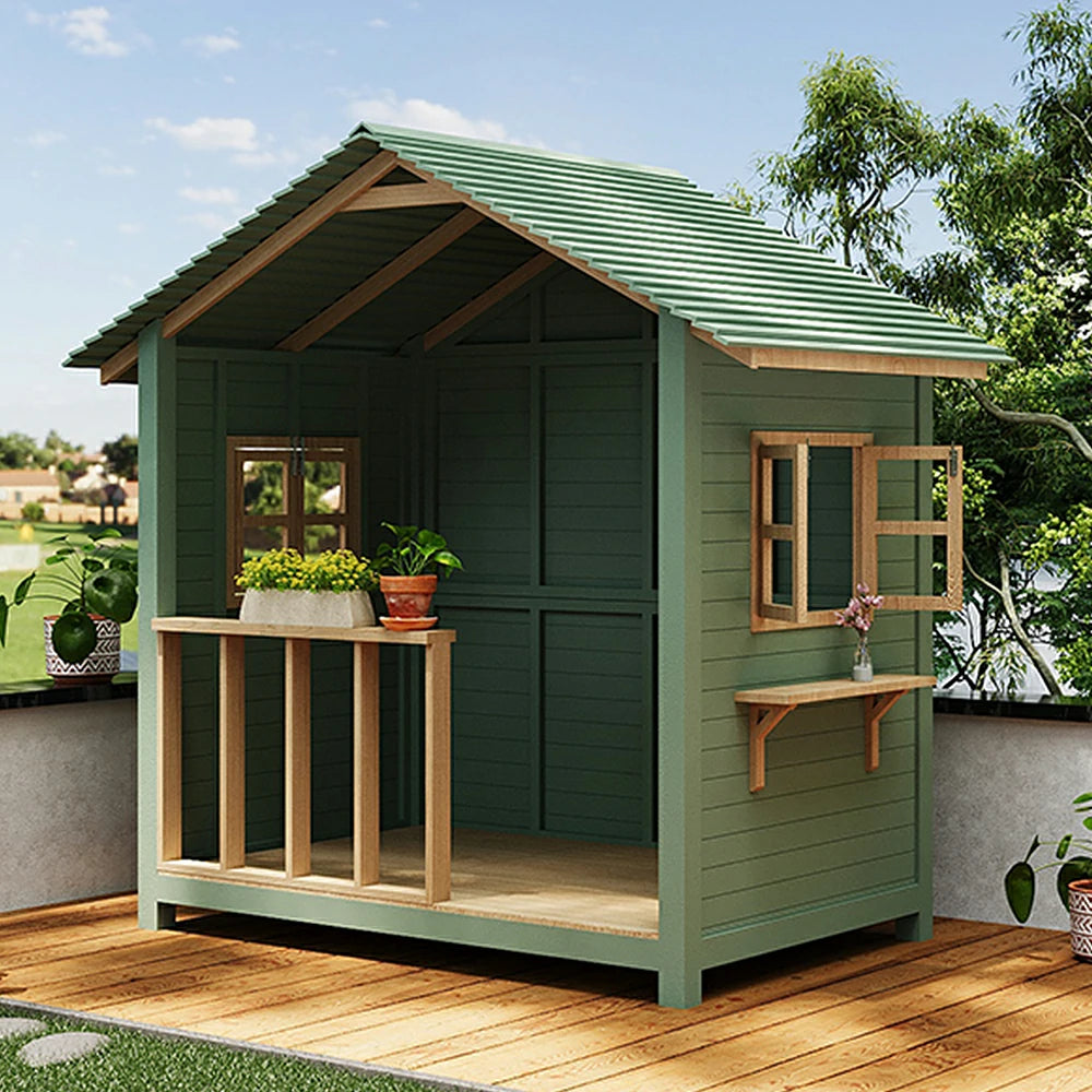 SOLARA Outdoor Wooden Cabin - Premium Solid Wood Structure, Garden & Patio Storage/Relaxation House - Green