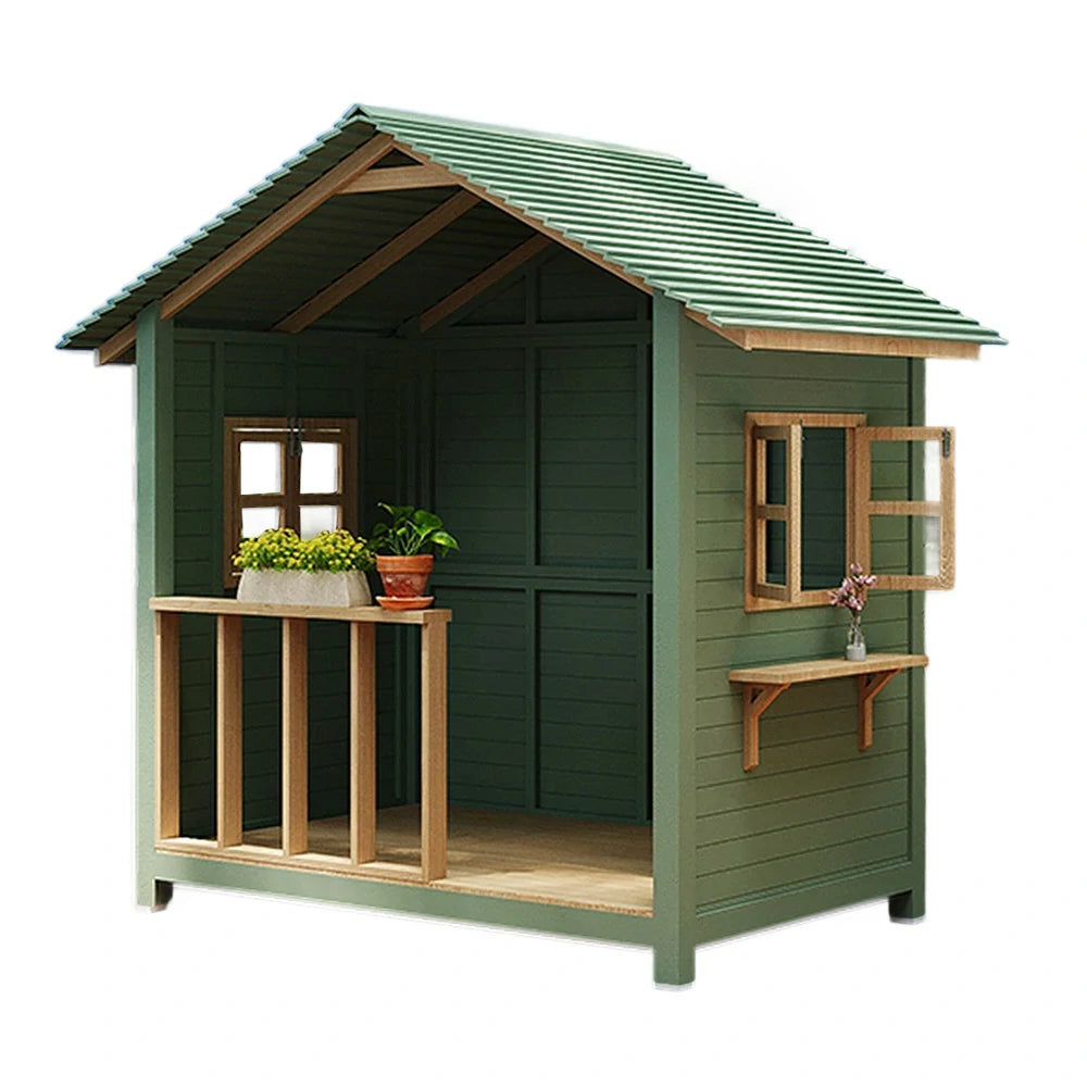 SOLARA Outdoor Wooden Cabin - Premium Solid Wood Structure, Garden & Patio Storage/Relaxation House - Green