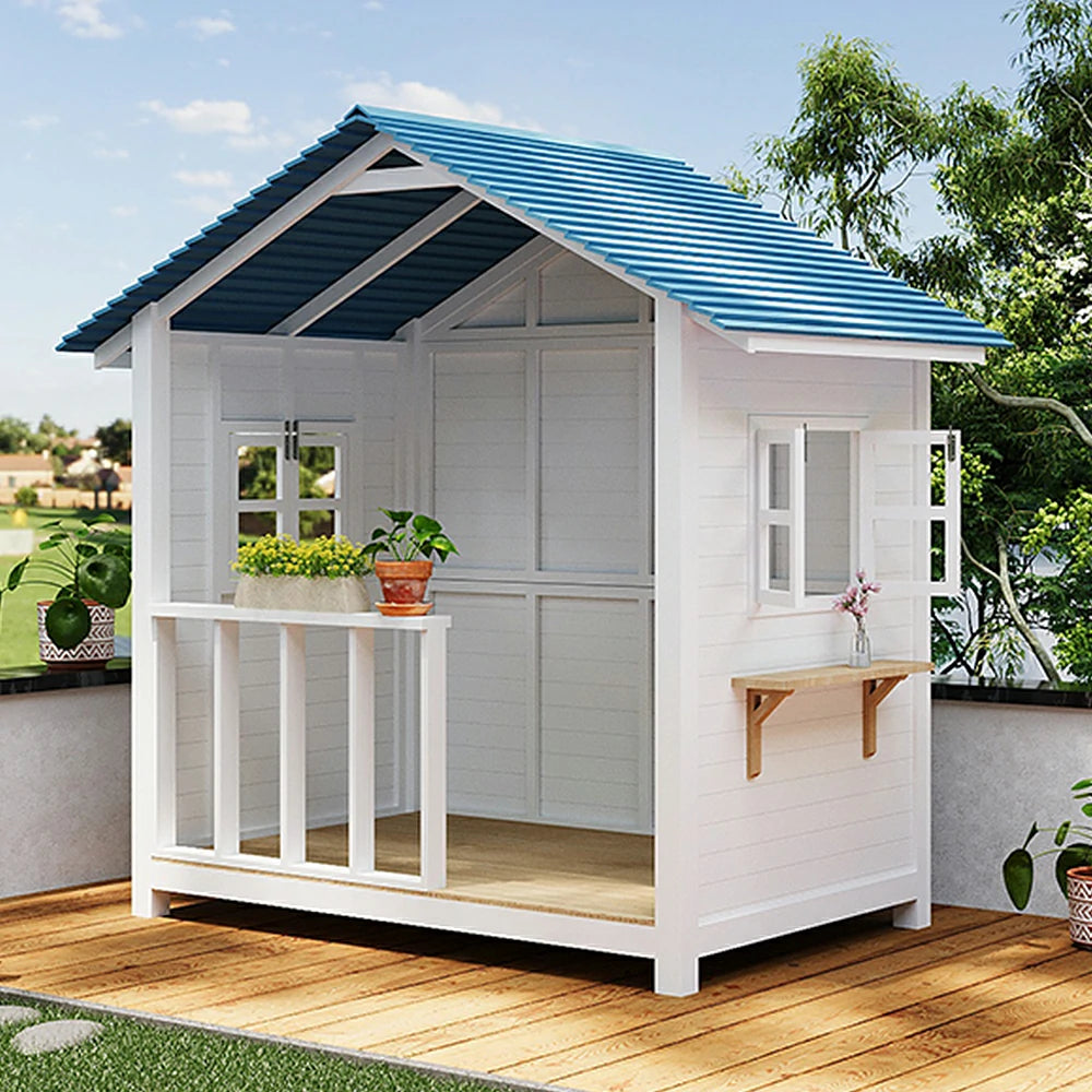 SOLARA Outdoor Wooden Cabin - Premium Solid Wood Structure, Garden & Patio Storage/Relaxation House - White