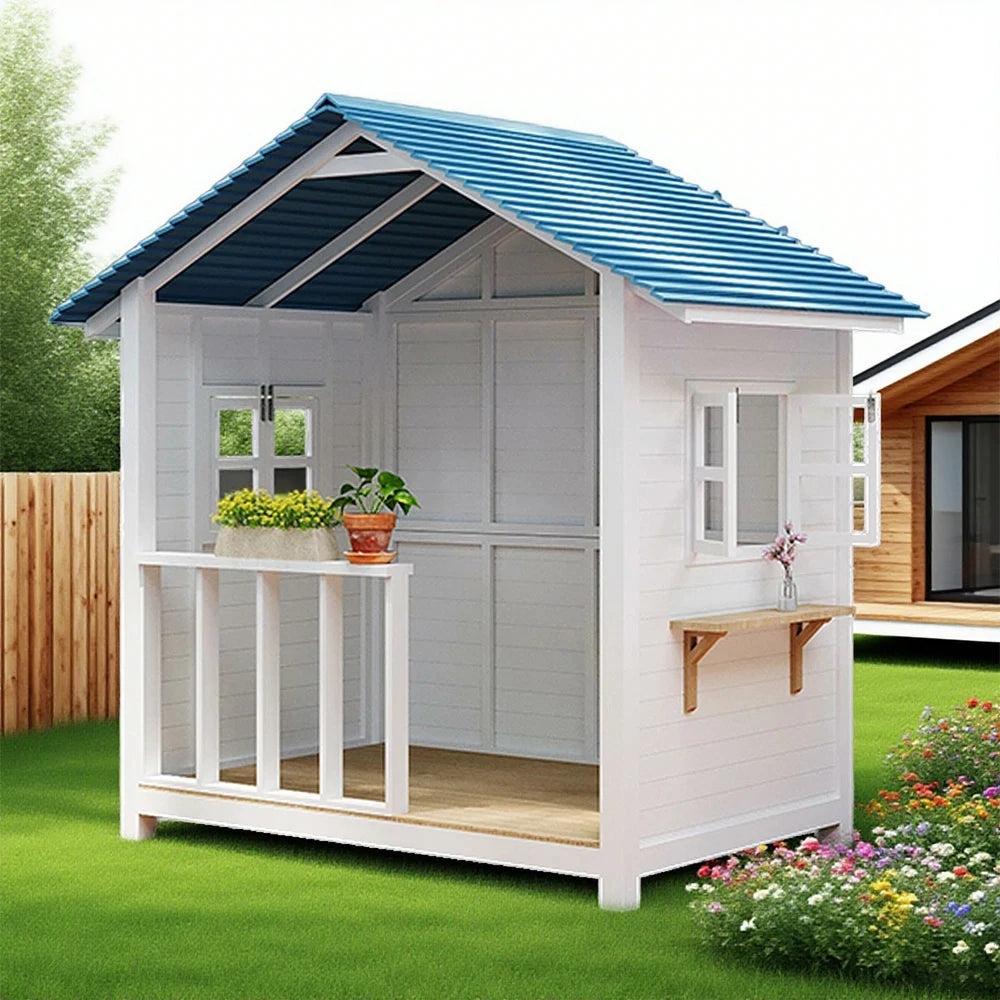 SOLARA Outdoor Wooden Cabin - Premium Solid Wood Structure, Garden & Patio Storage/Relaxation House - White
