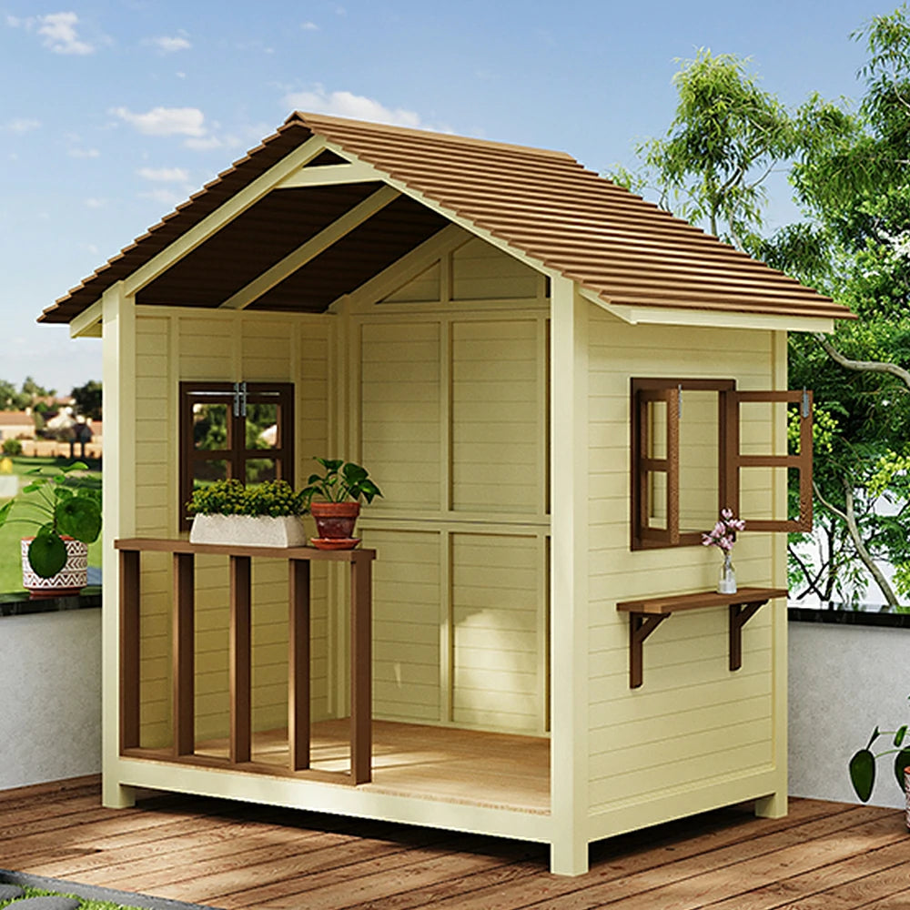 SOLARA Outdoor Wooden Cabin - Premium Solid Wood Structure, Garden & Patio Storage/Relaxation House - Yellow