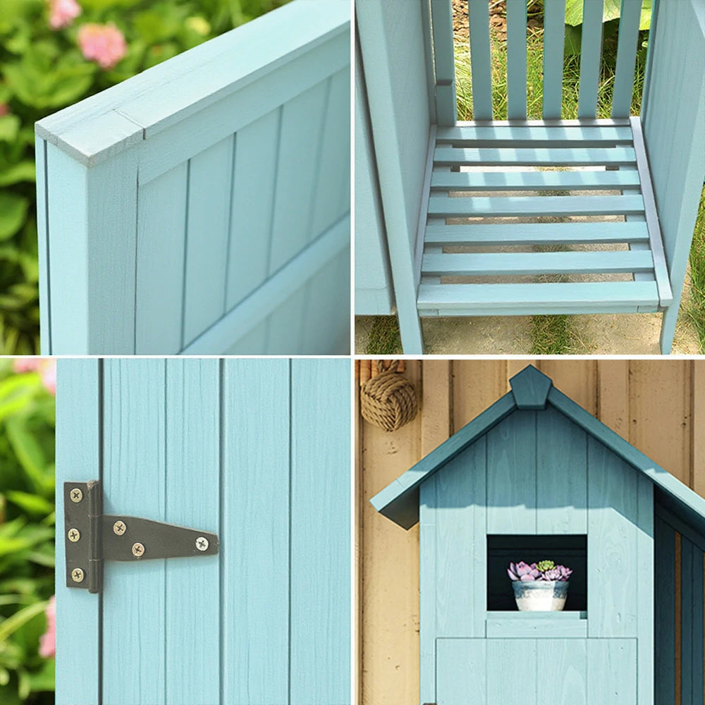 SOLARA Outdoor Tool Shed - Solid Wood Storage House with Multi-Shelf Design, Weather-Resistant Garden & Patio Organizer - Blue