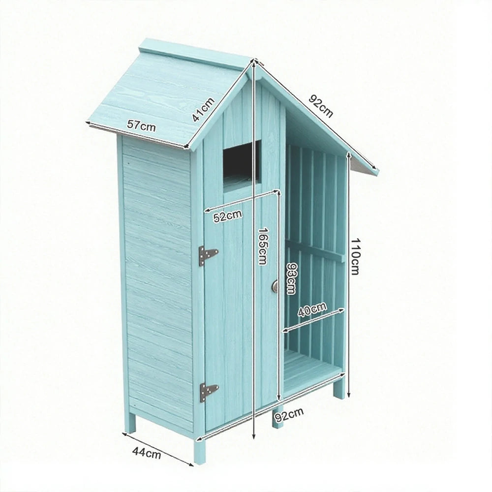 SOLARA Outdoor Tool Shed - Solid Wood Storage House with Multi-Shelf Design, Weather-Resistant Garden & Patio Organizer - Blue