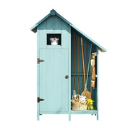 SOLARA Outdoor Tool Shed - Solid Wood Storage House with Multi-Shelf Design, Weather-Resistant Garden & Patio Organizer - Blue