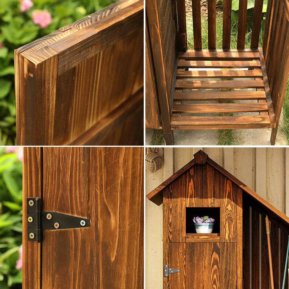 SOLARA Outdoor Tool Shed - Solid Wood Storage House with Multi-Shelf Design, Weather-Resistant Garden & Patio Organizer - Brown