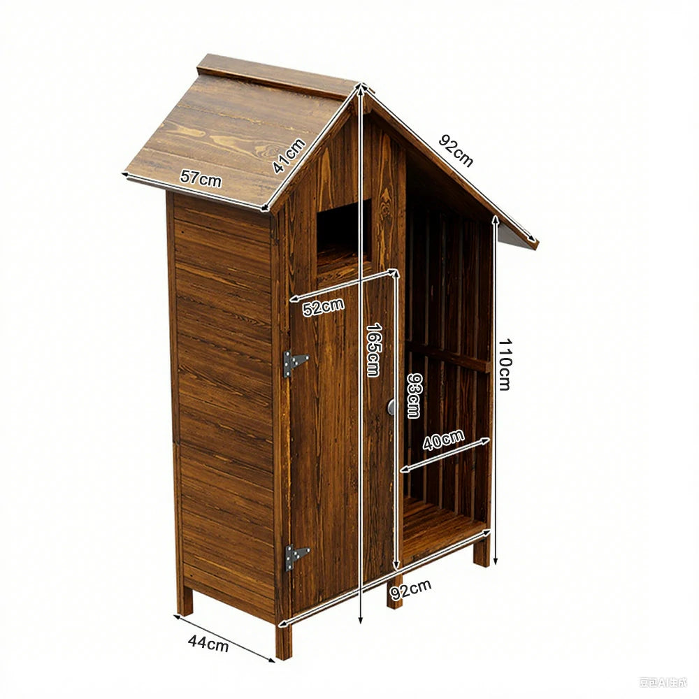 SOLARA Outdoor Tool Shed - Solid Wood Storage House with Multi-Shelf Design, Weather-Resistant Garden & Patio Organizer - Brown