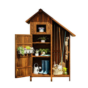 SOLARA Outdoor Tool Shed - Solid Wood Storage House with Multi-Shelf Design, Weather-Resistant Garden & Patio Organizer - Brown