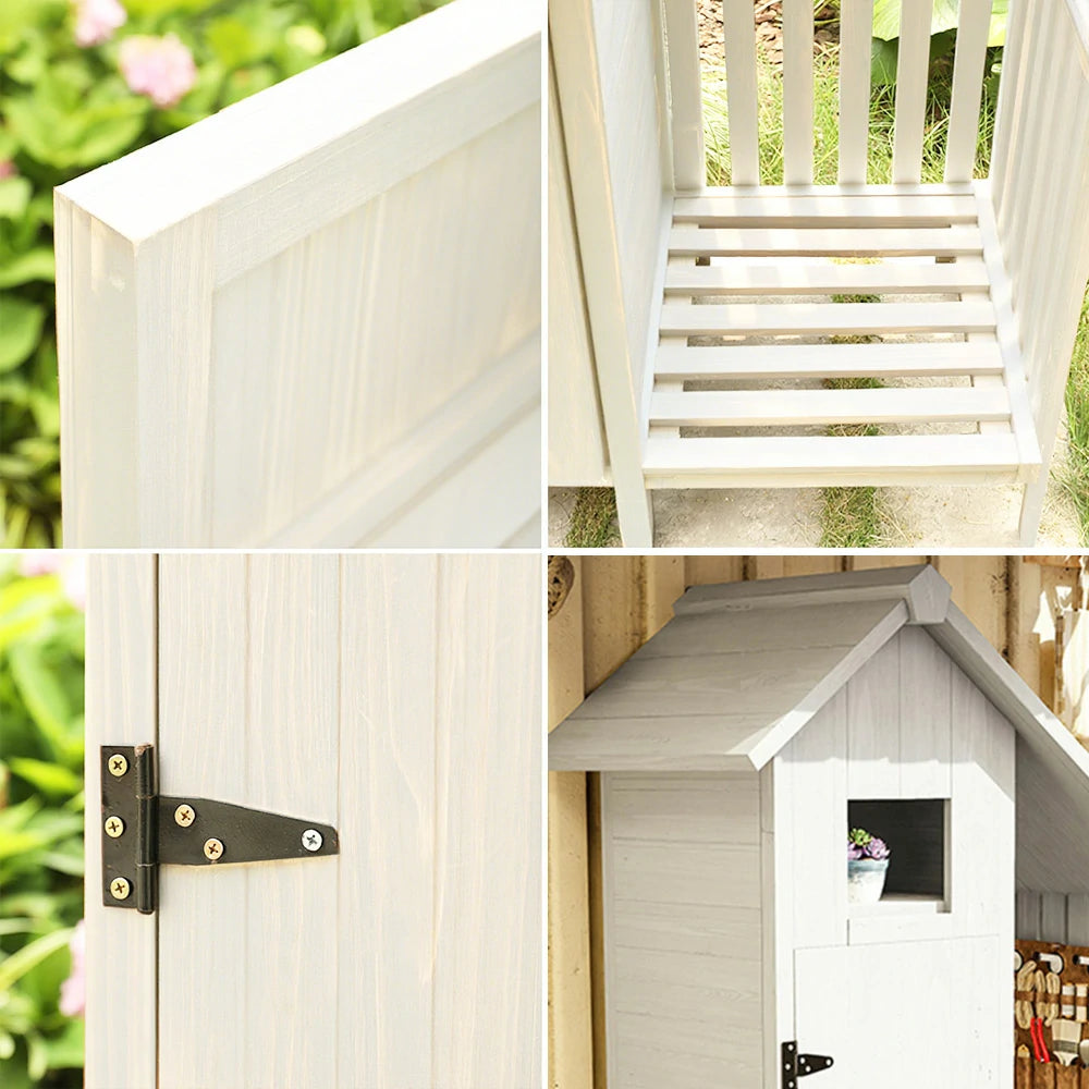 SOLARA Outdoor Tool Shed - Solid Wood Storage House with Multi-Shelf Design, Weather-Resistant Garden & Patio Organizer - White