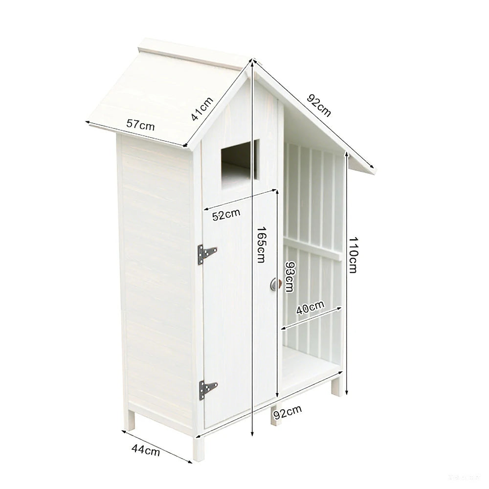 SOLARA Outdoor Tool Shed - Solid Wood Storage House with Multi-Shelf Design, Weather-Resistant Garden & Patio Organizer - White