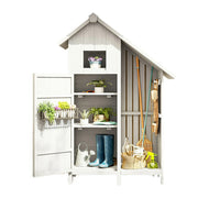 SOLARA Outdoor Tool Shed - Solid Wood Storage House with Multi-Shelf Design, Weather-Resistant Garden & Patio Organizer - White