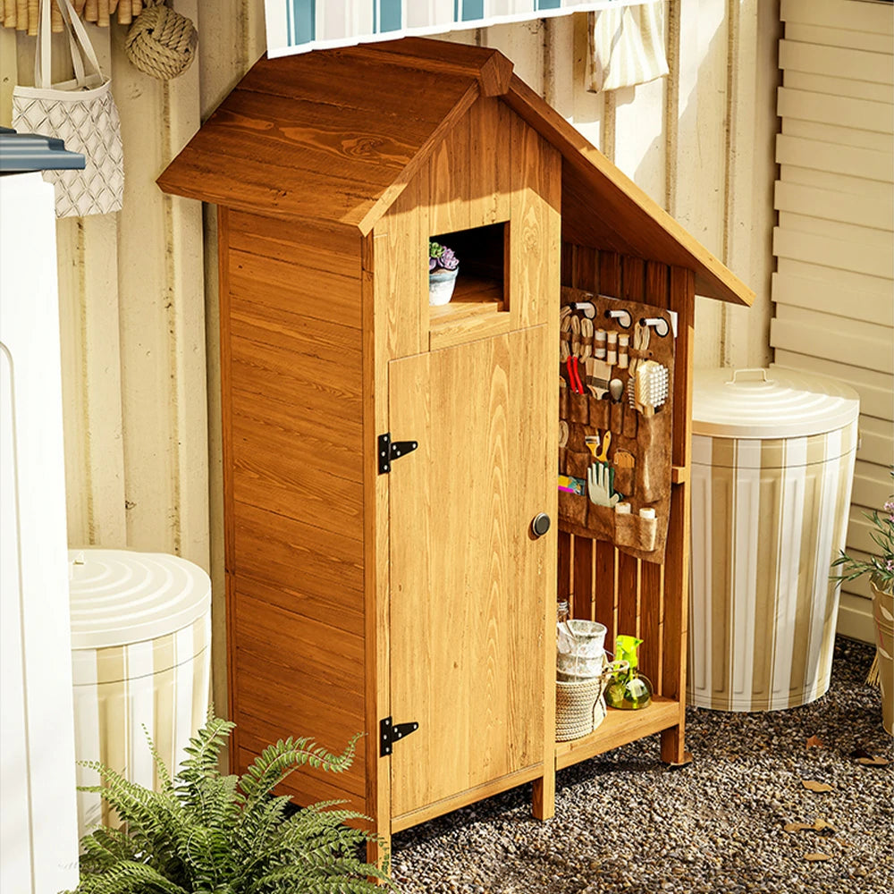 SOLARA Outdoor Tool Shed - Solid Wood Storage House with Multi-Shelf Design, Weather-Resistant Garden & Patio Organizer - Yellow