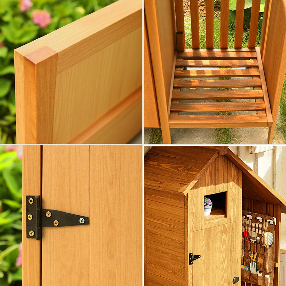 SOLARA Outdoor Tool Shed - Solid Wood Storage House with Multi-Shelf Design, Weather-Resistant Garden & Patio Organizer - Yellow