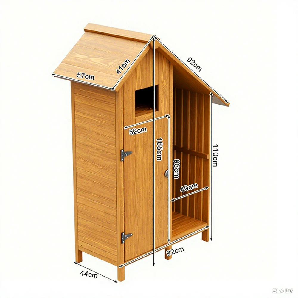 SOLARA Outdoor Tool Shed - Solid Wood Storage House with Multi-Shelf Design, Weather-Resistant Garden & Patio Organizer - Yellow