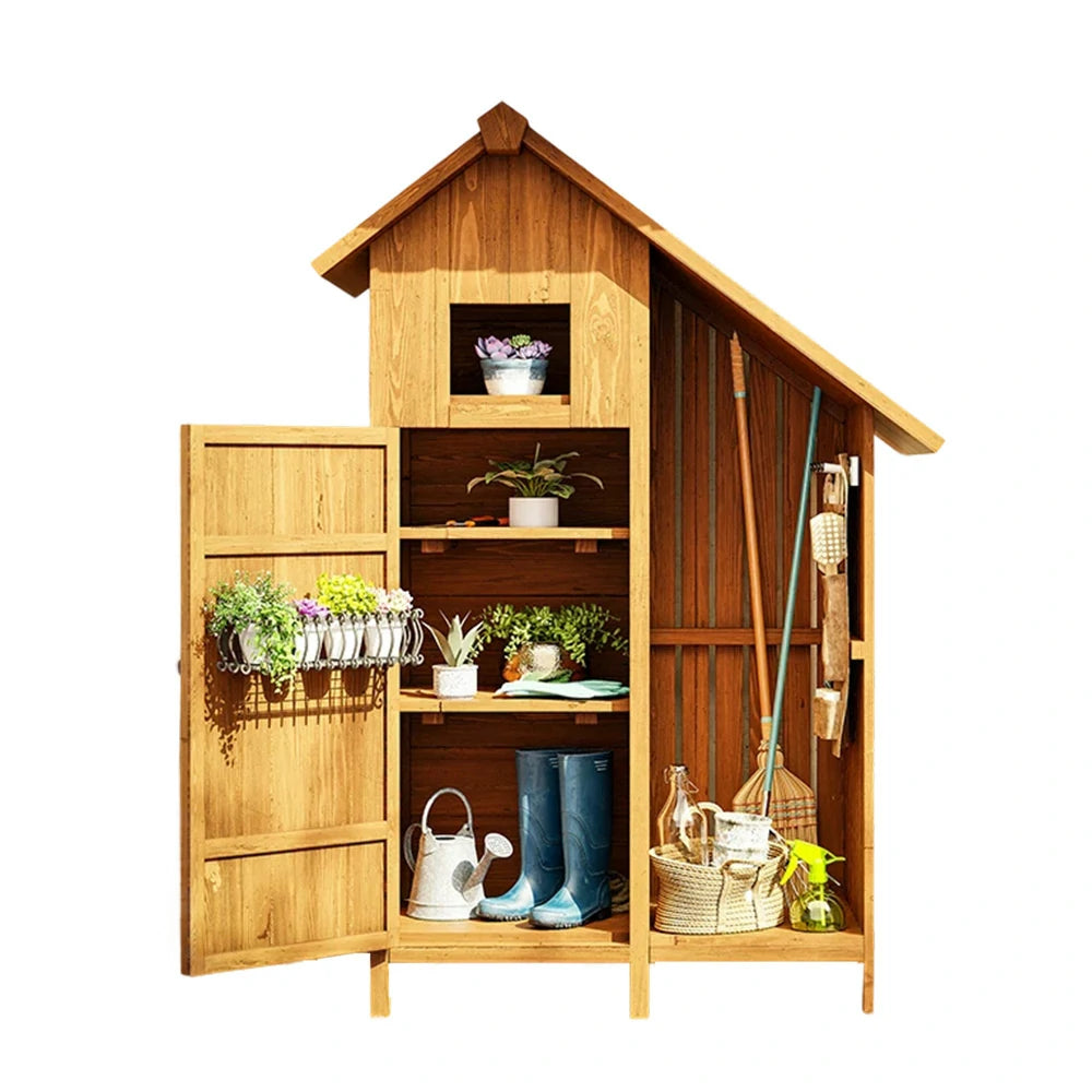 SOLARA Outdoor Tool Shed - Solid Wood Storage House with Multi-Shelf Design, Weather-Resistant Garden & Patio Organizer - Yellow