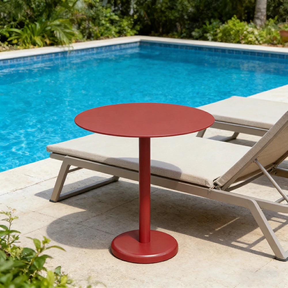 SOLARA 60/80cm Outdoor Round Table - Weather Resistant Patio Table with Heavy Duty Iron Frame, Rust Resistant Coating - Red