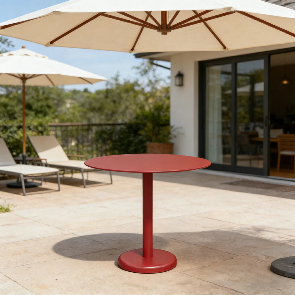 SOLARA 60/80cm Outdoor Round Table - Weather Resistant Patio Table with Heavy Duty Iron Frame, Rust Resistant Coating - Red