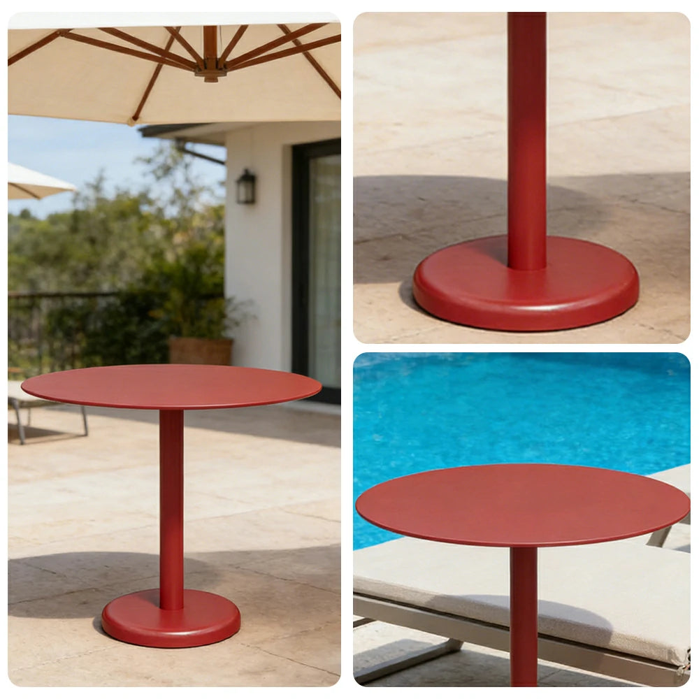 SOLARA 60/80cm Outdoor Round Table - Weather Resistant Patio Table with Heavy Duty Iron Frame, Rust Resistant Coating - Red