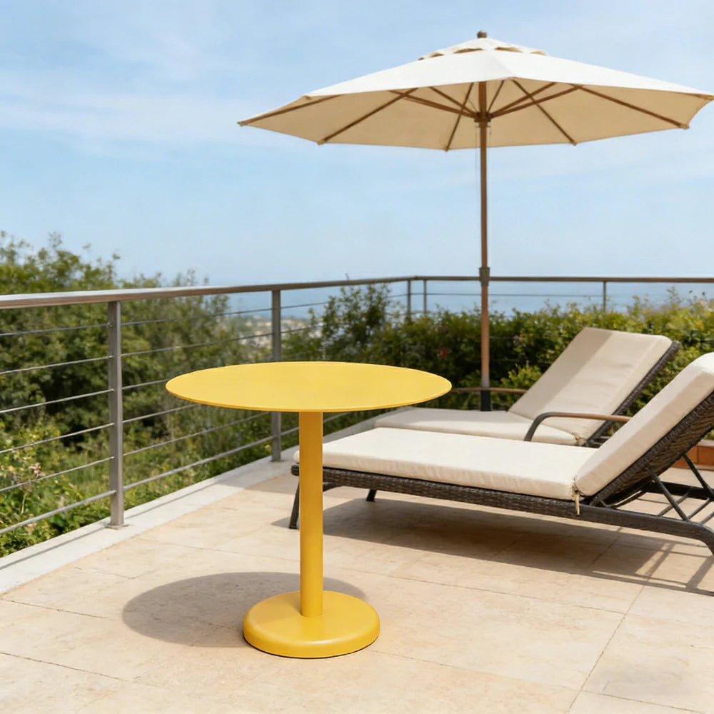 SOLARA 60/80cm Outdoor Round Table - Weather Resistant Patio Table with Heavy Duty Iron Frame, Rust Resistant Coating - Yellow