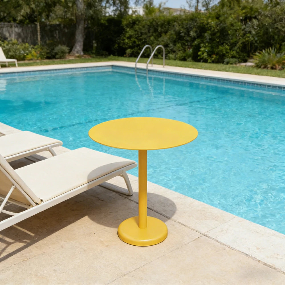 SOLARA 60/80cm Outdoor Round Table - Weather Resistant Patio Table with Heavy Duty Iron Frame, Rust Resistant Coating - Yellow