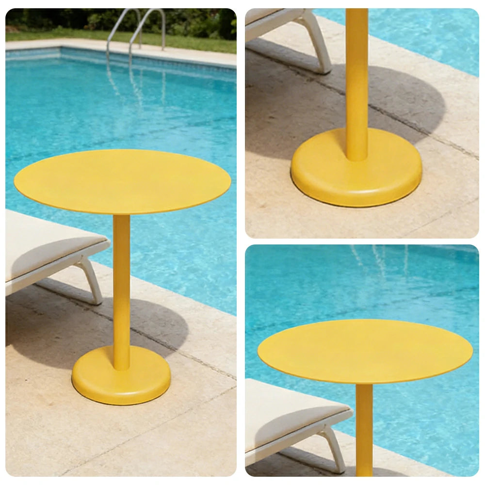 SOLARA 60/80cm Outdoor Round Table - Weather Resistant Patio Table with Heavy Duty Iron Frame, Rust Resistant Coating - Yellow