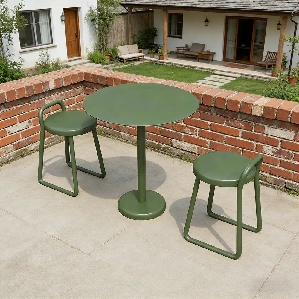 SOLARA 60/80cm Outdoor Table and 2 Chairs Set - Weather Resistant Patio Bistro Set with Heavy Duty Iron Frame, Rust Resistant Coating - Green