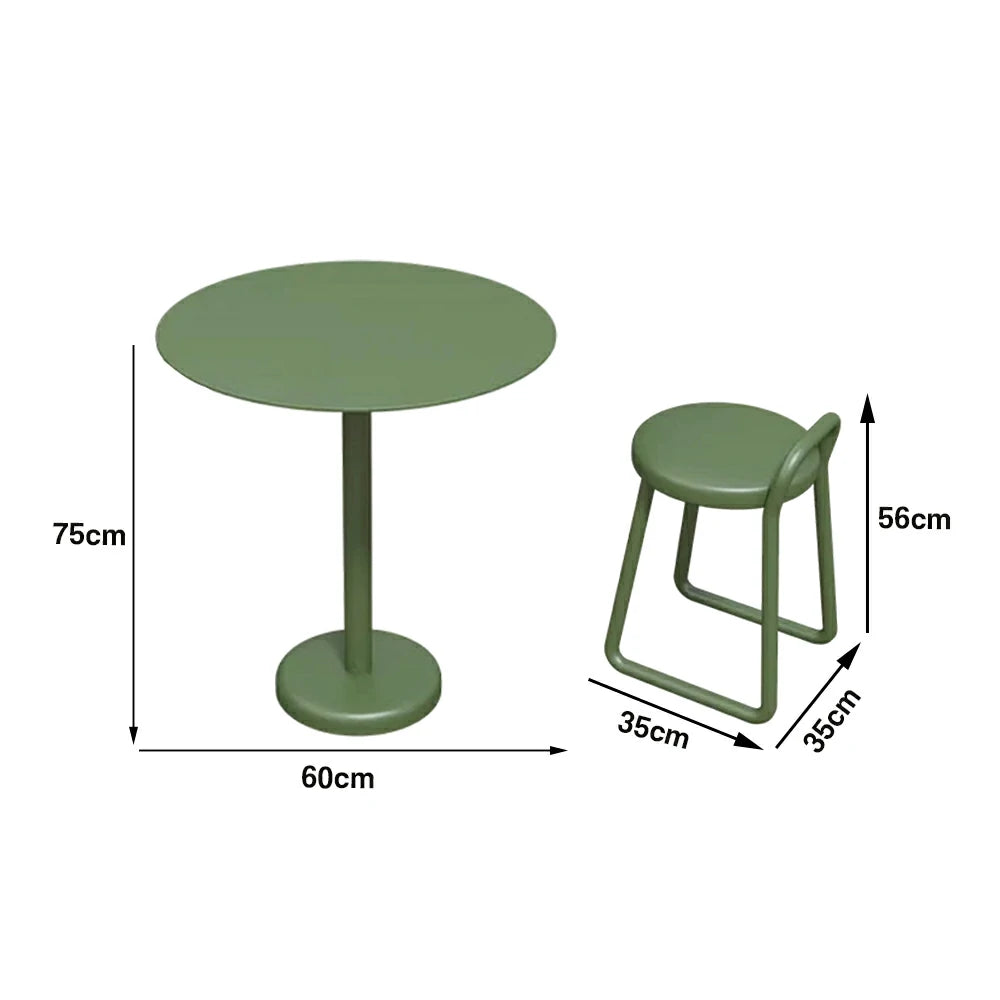 SOLARA 60/80cm Outdoor Table and 2 Chairs Set - Weather Resistant Patio Bistro Set with Heavy Duty Iron Frame, Rust Resistant Coating - Green