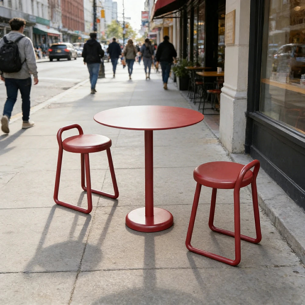 SOLARA 60/80cm Outdoor Table and 2 Chairs Set - Weather Resistant Patio Bistro Set with Heavy Duty Iron Frame, Rust Resistant Coating - Red