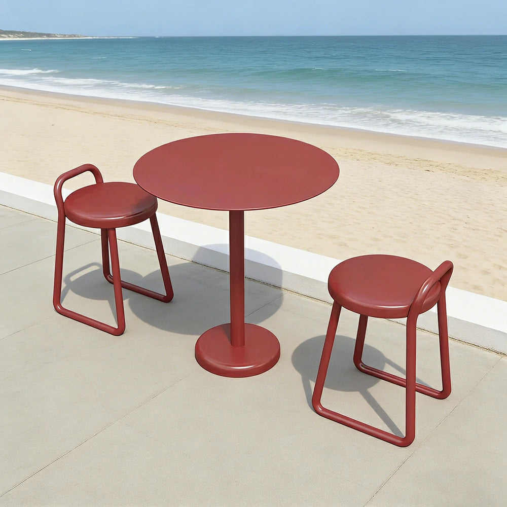 SOLARA 60/80cm Outdoor Table and 2 Chairs Set - Weather Resistant Patio Bistro Set with Heavy Duty Iron Frame, Rust Resistant Coating - Red
