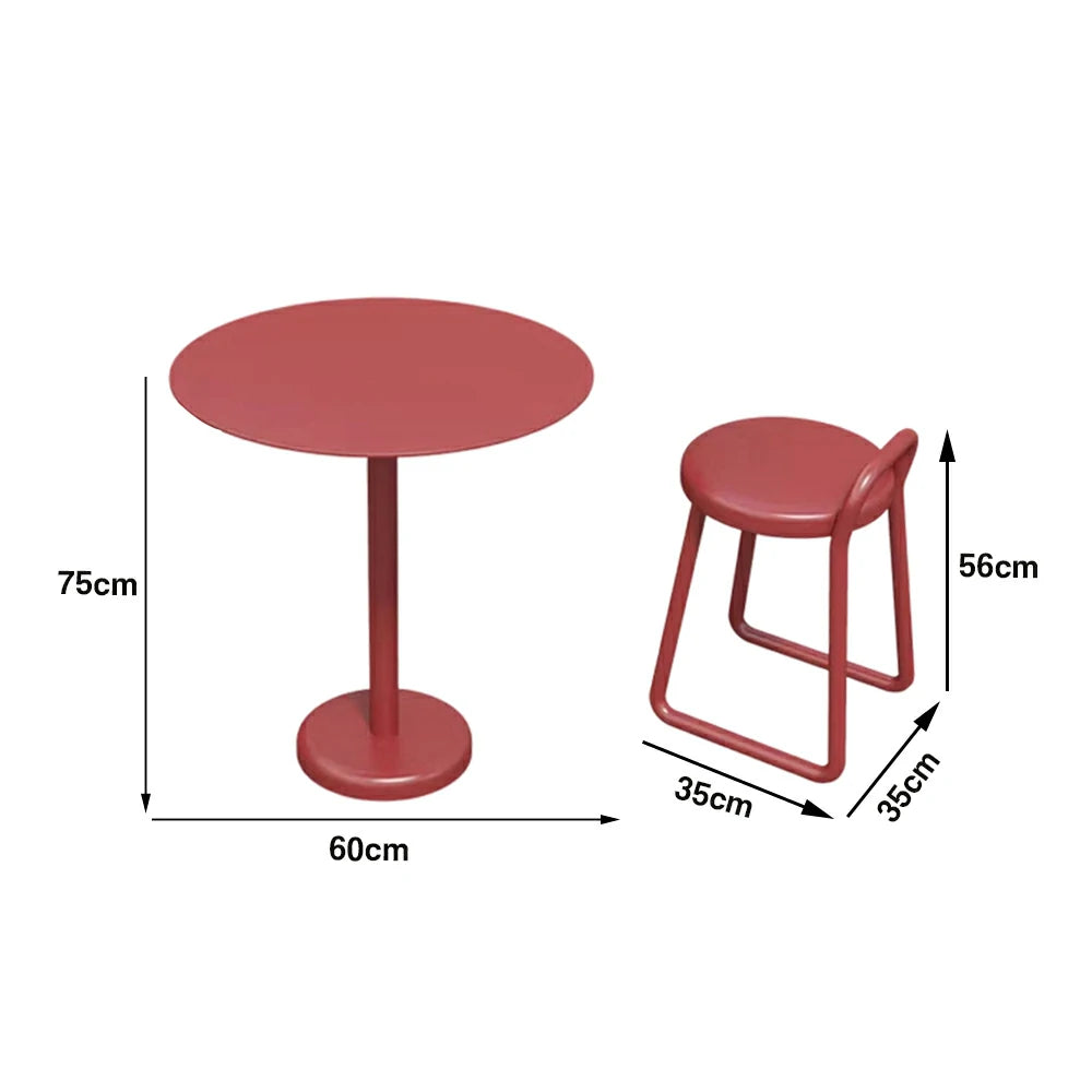 SOLARA 60/80cm Outdoor Table and 2 Chairs Set - Weather Resistant Patio Bistro Set with Heavy Duty Iron Frame, Rust Resistant Coating - Red