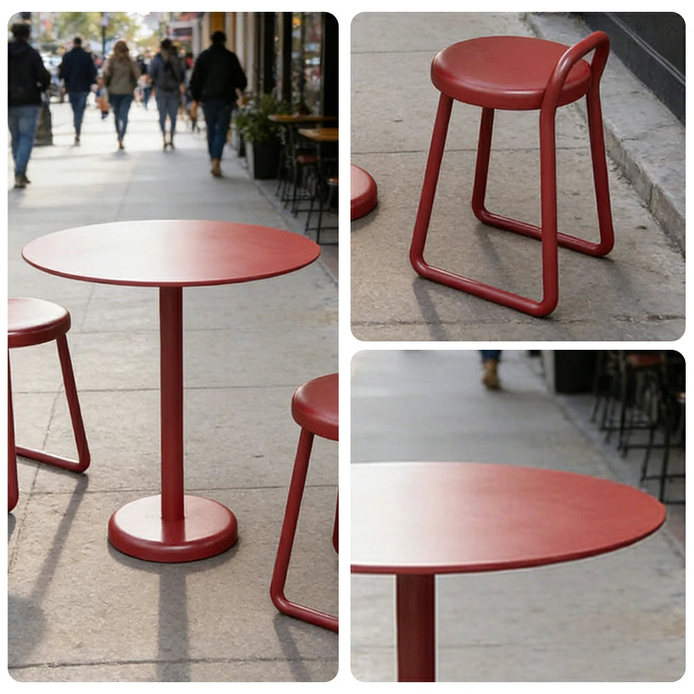 SOLARA 60/80cm Outdoor Table and 2 Chairs Set - Weather Resistant Patio Bistro Set with Heavy Duty Iron Frame, Rust Resistant Coating - Red