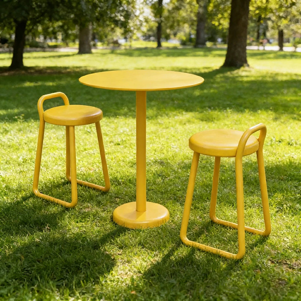 SOLARA 60/80cm Outdoor Table and 2 Chairs Set - Weather Resistant Patio Bistro Set with Heavy Duty Iron Frame, Rust Resistant Coating - Yellow