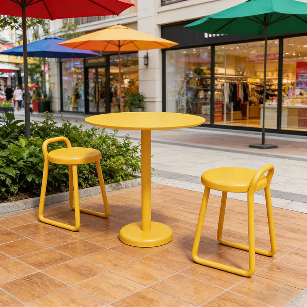 SOLARA 60/80cm Outdoor Table and 2 Chairs Set - Weather Resistant Patio Bistro Set with Heavy Duty Iron Frame, Rust Resistant Coating - Yellow