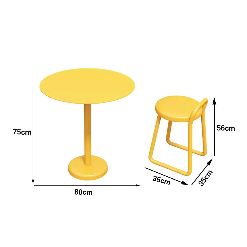 SOLARA 60/80cm Outdoor Table and 2 Chairs Set - Weather Resistant Patio Bistro Set with Heavy Duty Iron Frame, Rust Resistant Coating - Yellow