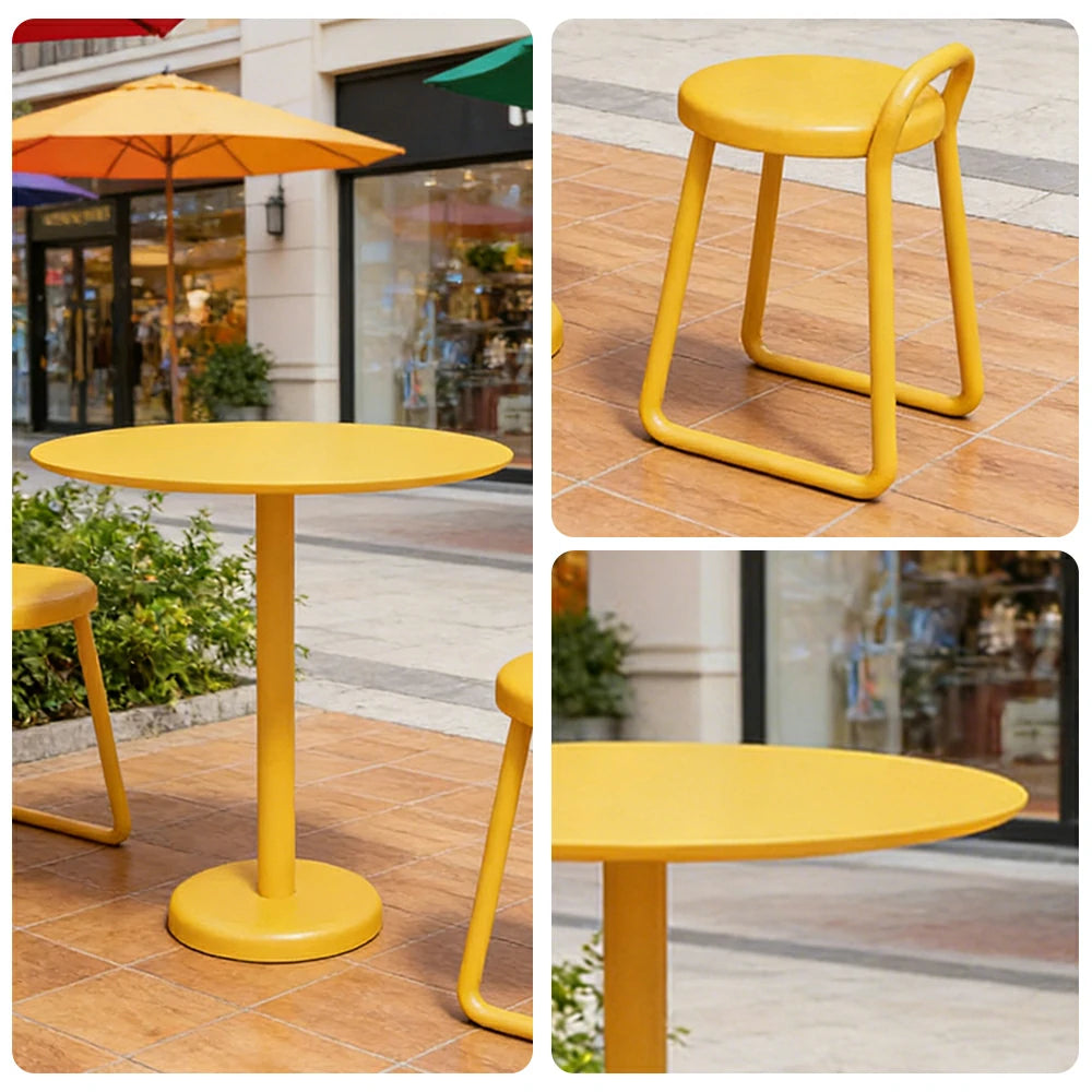 SOLARA 60/80cm Outdoor Table and 2 Chairs Set - Weather Resistant Patio Bistro Set with Heavy Duty Iron Frame, Rust Resistant Coating - Yellow
