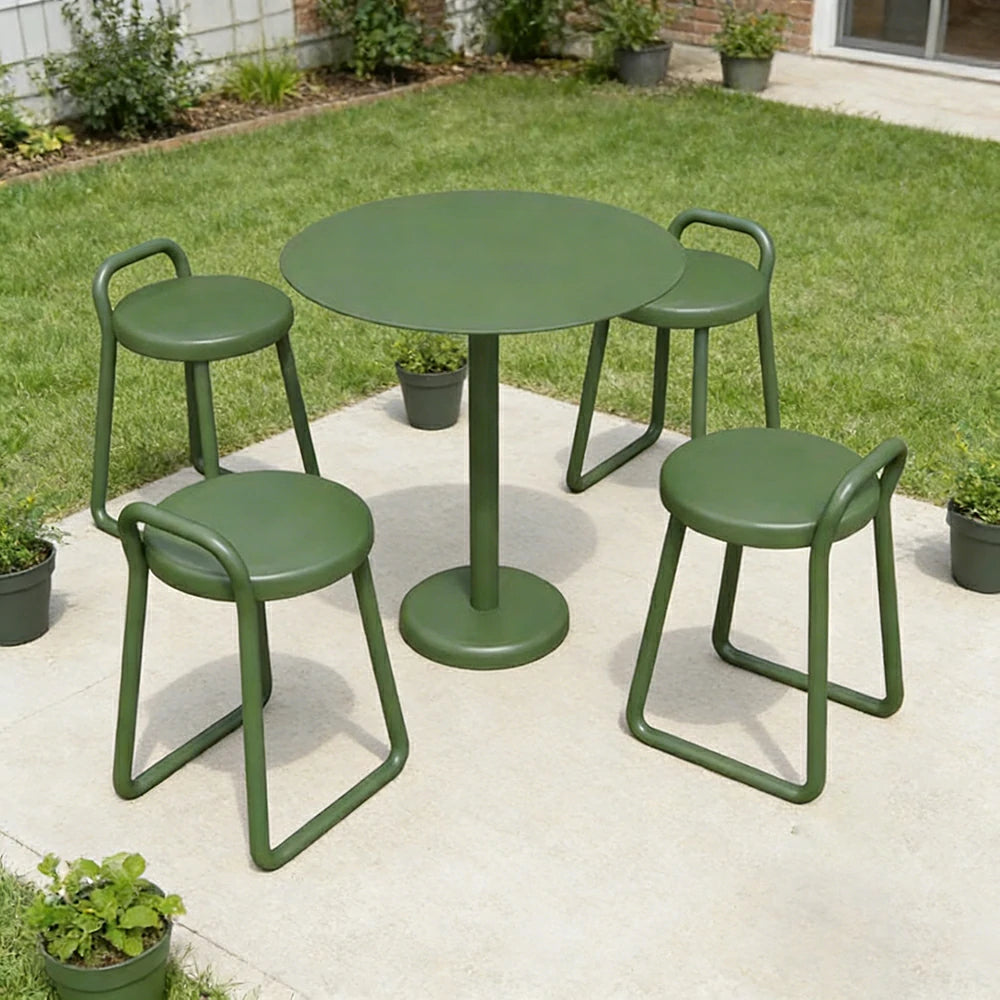 SOLARA 60/80cm Outdoor Table and 4 Chairs Set - Weather Resistant Patio Bistro Set with Heavy Duty Iron Frame, Rust Resistant Coating - Green