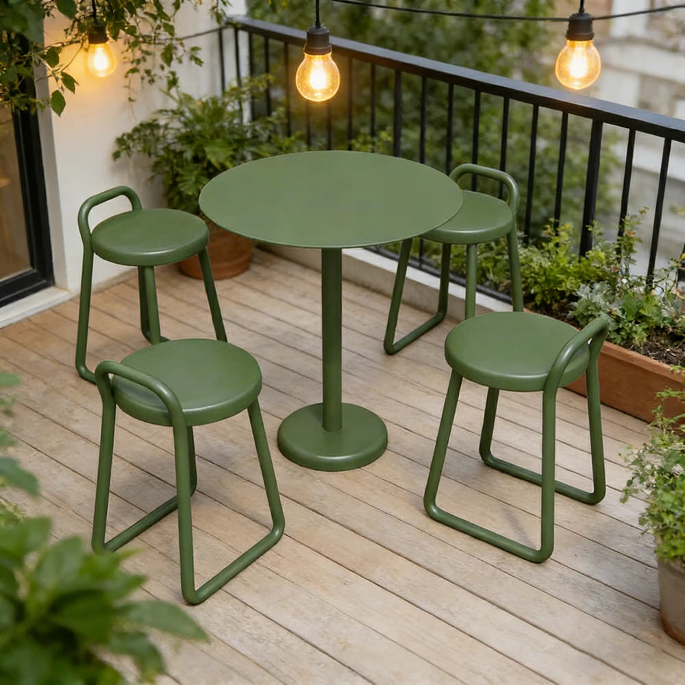 SOLARA 60/80cm Outdoor Table and 4 Chairs Set - Weather Resistant Patio Bistro Set with Heavy Duty Iron Frame, Rust Resistant Coating - Green