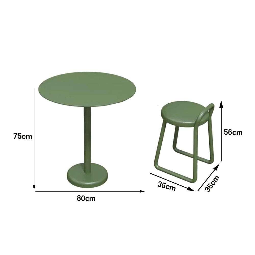 SOLARA 60/80cm Outdoor Table and 4 Chairs Set - Weather Resistant Patio Bistro Set with Heavy Duty Iron Frame, Rust Resistant Coating - Green