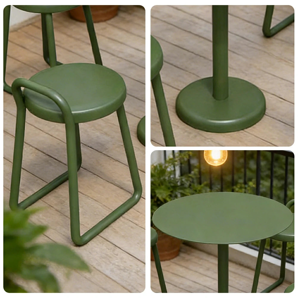 SOLARA 60/80cm Outdoor Table and 4 Chairs Set - Weather Resistant Patio Bistro Set with Heavy Duty Iron Frame, Rust Resistant Coating - Green