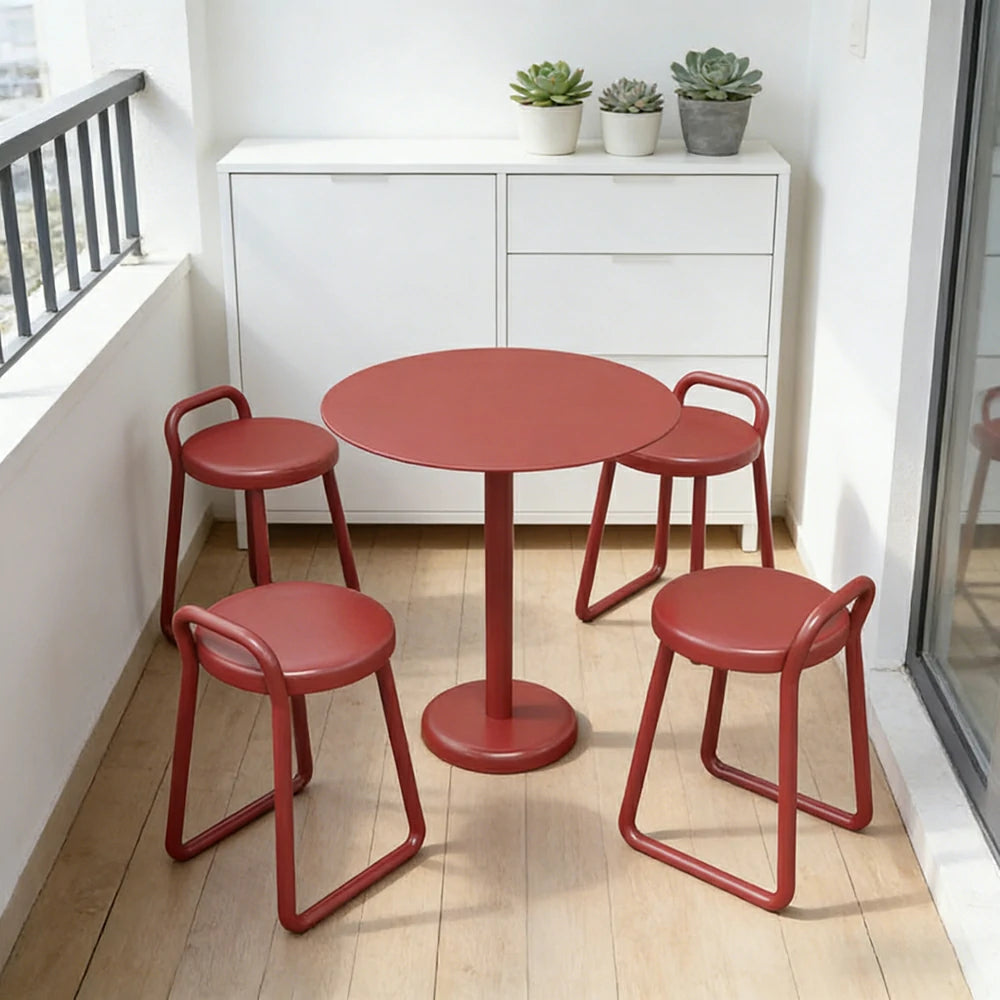 SOLARA 60/80cm Outdoor Table and 4 Chairs Set - Weather Resistant Patio Bistro Set with Heavy Duty Iron Frame, Rust Resistant Coating - Red