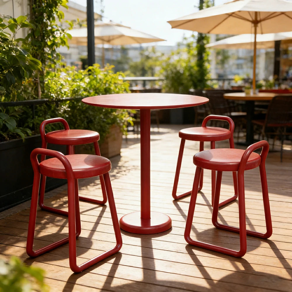 SOLARA 60/80cm Outdoor Table and 4 Chairs Set - Weather Resistant Patio Bistro Set with Heavy Duty Iron Frame, Rust Resistant Coating - Red