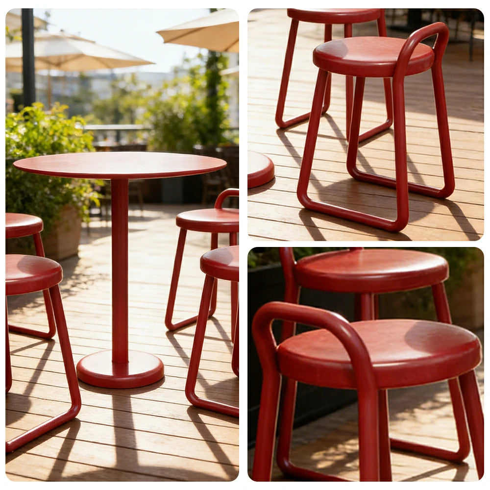 SOLARA 60/80cm Outdoor Table and 4 Chairs Set - Weather Resistant Patio Bistro Set with Heavy Duty Iron Frame, Rust Resistant Coating - Red