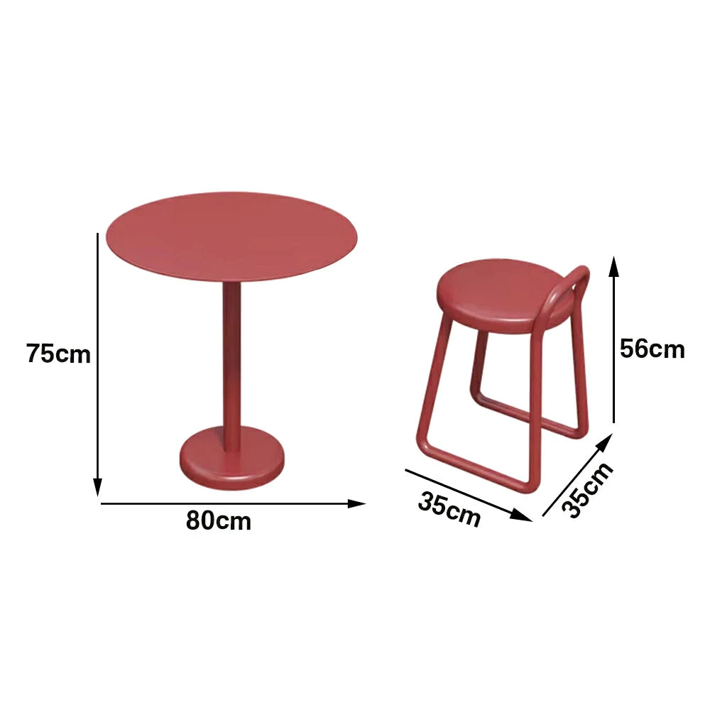 SOLARA 60/80cm Outdoor Table and 4 Chairs Set - Weather Resistant Patio Bistro Set with Heavy Duty Iron Frame, Rust Resistant Coating - Red