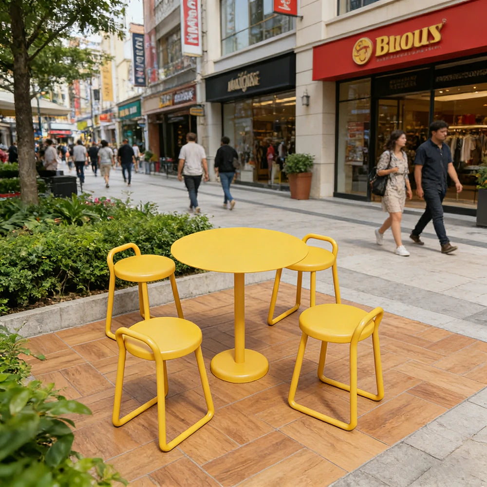 SOLARA 60/80cm Outdoor Table and 4 Chairs Set - Weather Resistant Patio Bistro Set with Heavy Duty Iron Frame, Rust Resistant Coating - Yellow