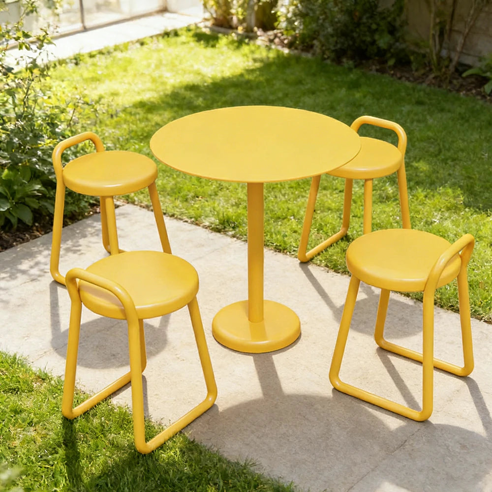 SOLARA 60/80cm Outdoor Table and 4 Chairs Set - Weather Resistant Patio Bistro Set with Heavy Duty Iron Frame, Rust Resistant Coating - Yellow