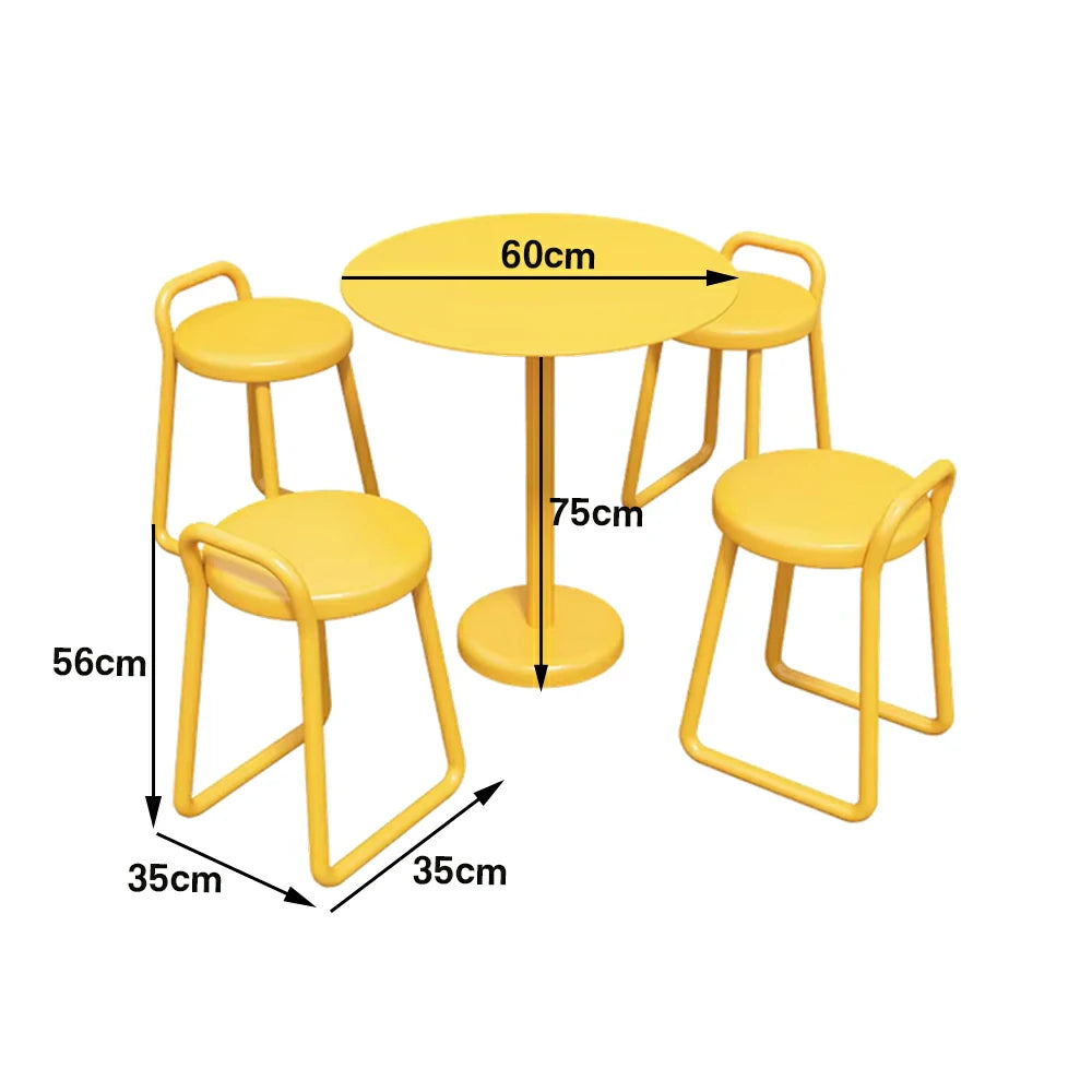 SOLARA 60/80cm Outdoor Table and 4 Chairs Set - Weather Resistant Patio Bistro Set with Heavy Duty Iron Frame, Rust Resistant Coating - Yellow