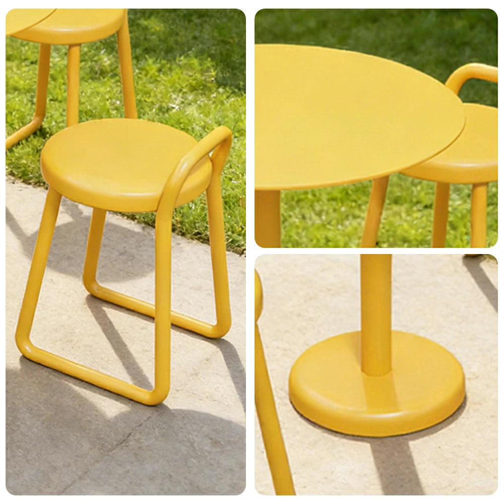 SOLARA 60/80cm Outdoor Table and 4 Chairs Set - Weather Resistant Patio Bistro Set with Heavy Duty Iron Frame, Rust Resistant Coating - Yellow