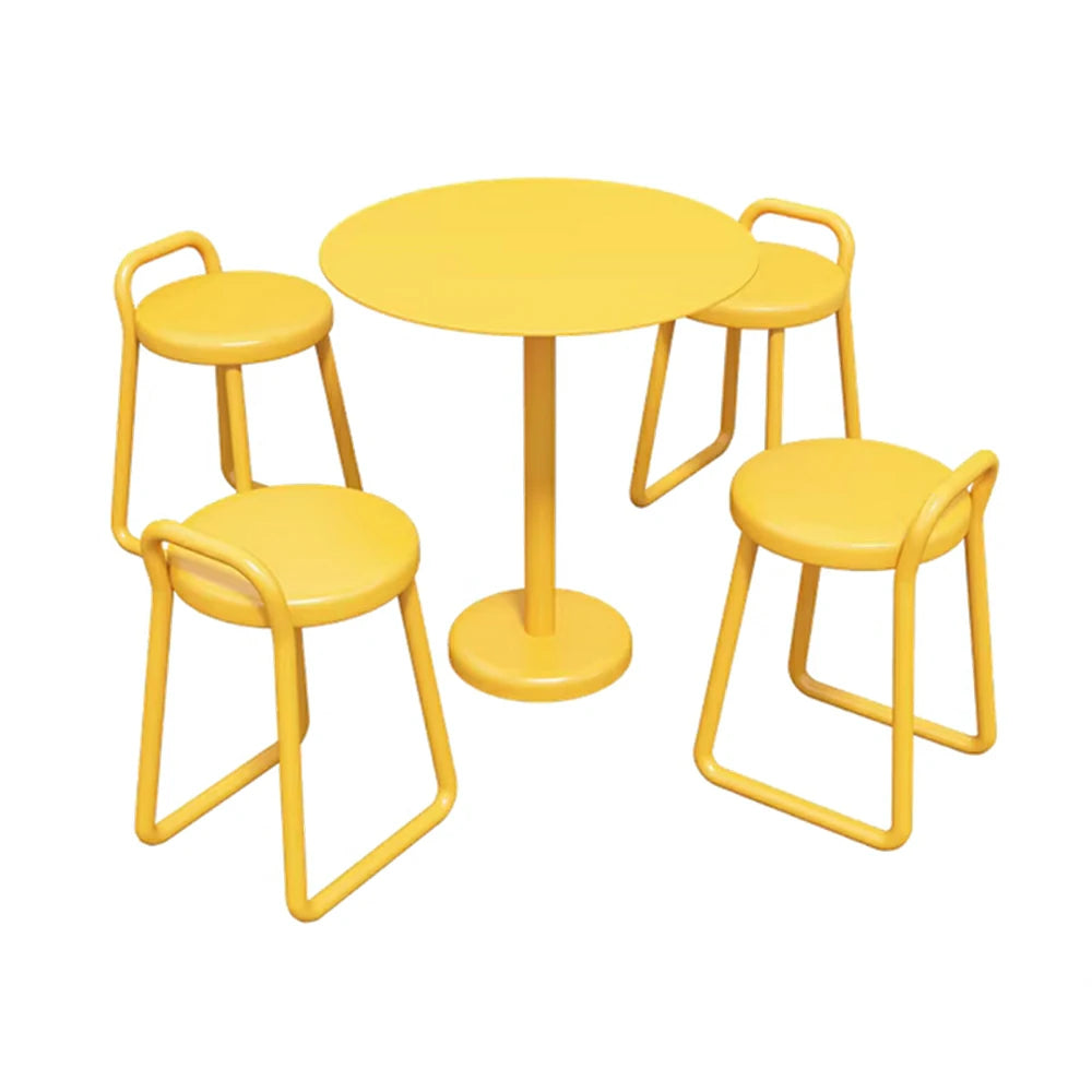 SOLARA 60/80cm Outdoor Table and 4 Chairs Set - Weather Resistant Patio Bistro Set with Heavy Duty Iron Frame, Rust Resistant Coating - Yellow